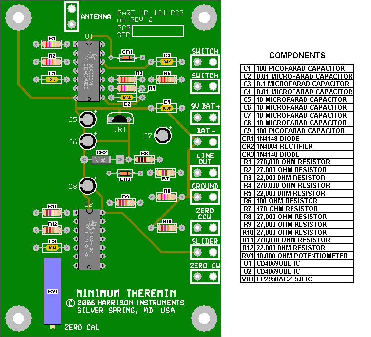 101 Minimum Theremin Populated PCB
