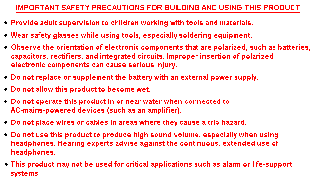 204PCB Theremin Important Safety Precautions